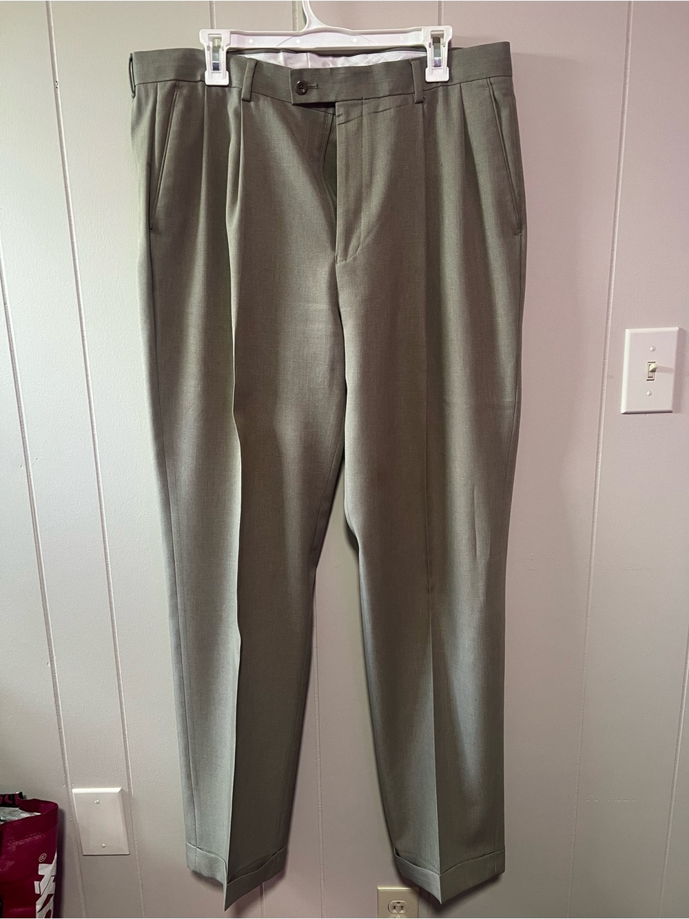 Alan Flusser Olive Green Pleated Dress Pants